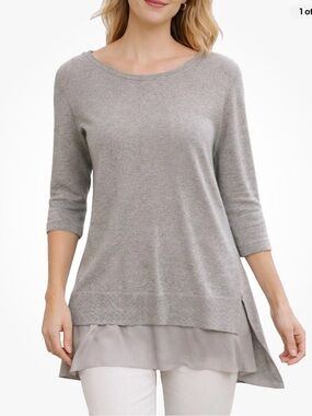 Eileen Fisher Linen Silk  Layered Tunic Top Women’s 3X Grey Lagenlook